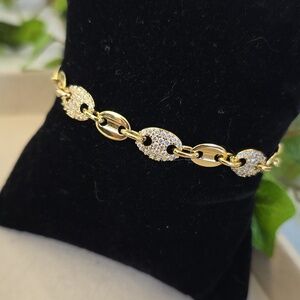 Gold Filled Mariners Link Cubic Zirconia Bracelet